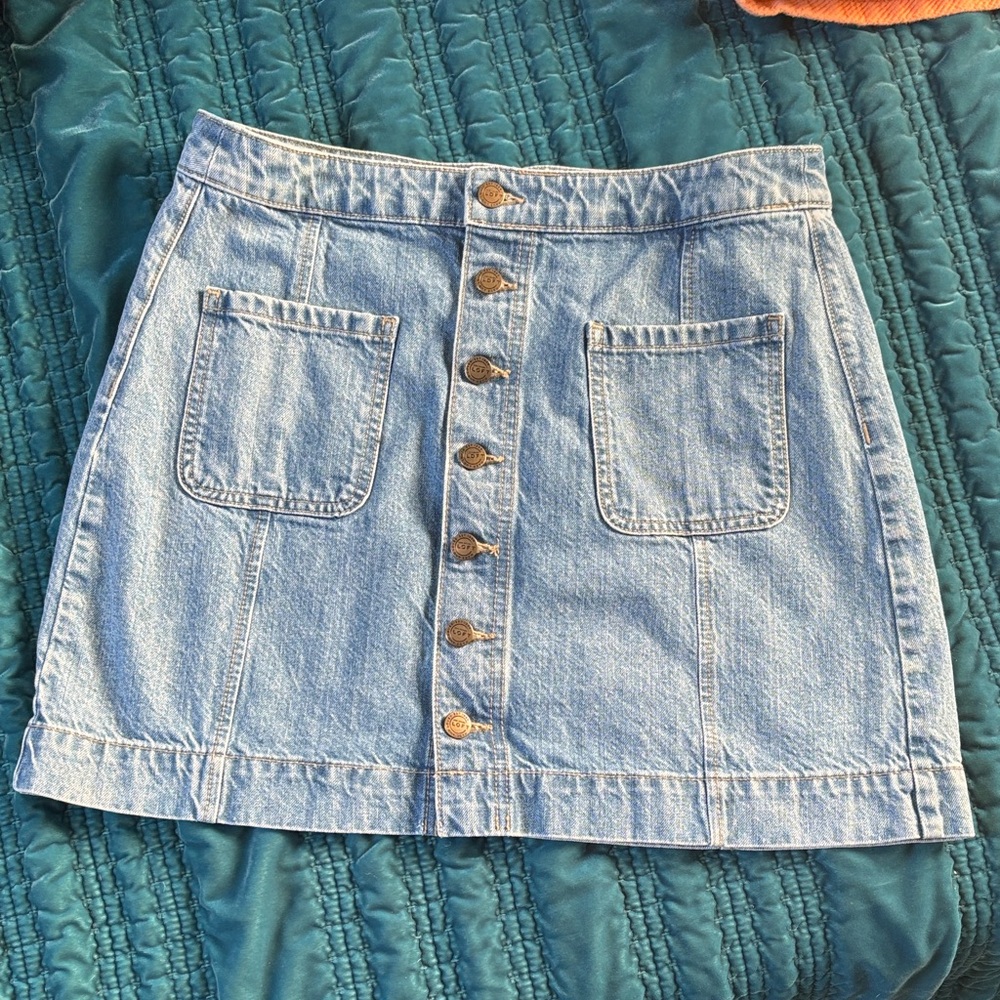 LOFT Light Blue Denim Mini Skirt with Button Detail